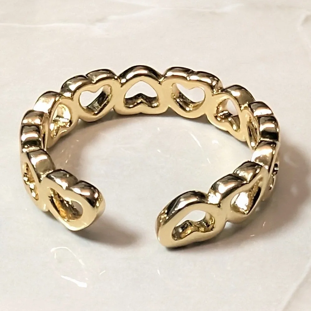 New 14K GP Gold PLated Heart Cutout Sz 3.75 Band Ring Open Finger Toe Love Gift